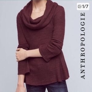 Maeve Anthropologie Ribbed Cowl Neck Top XS Plum High Low Knit